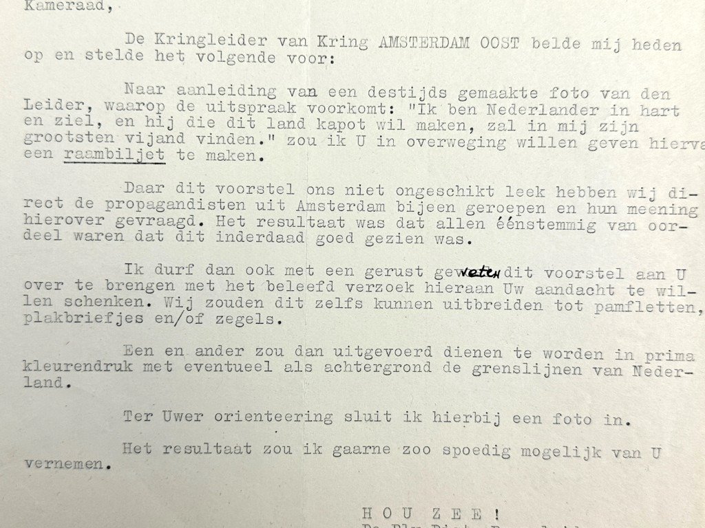 Original WWII Dutch NSB document from H.R.S. Zillles to Max Blokzijl — image 4