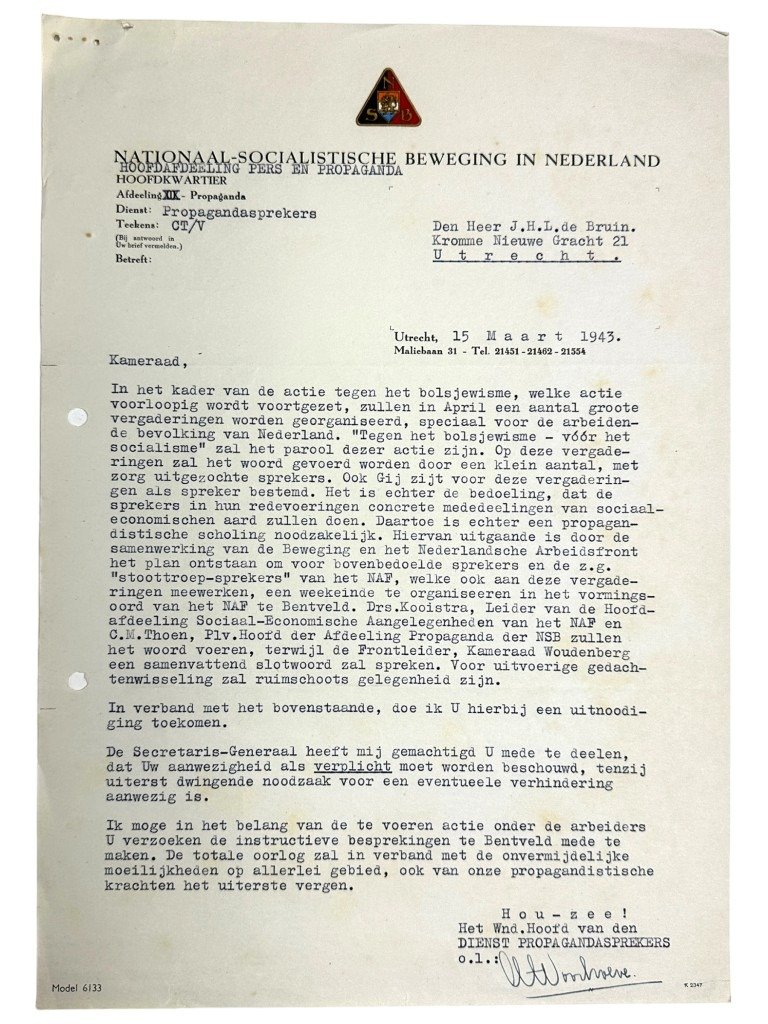 Original WWII Dutch NSB documents set regarding a NSB/NAF event in Bentveld — image 2
