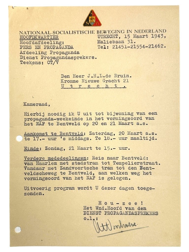 Original WWII Dutch NSB documents set regarding a NSB/NAF event in Bentveld — image 4