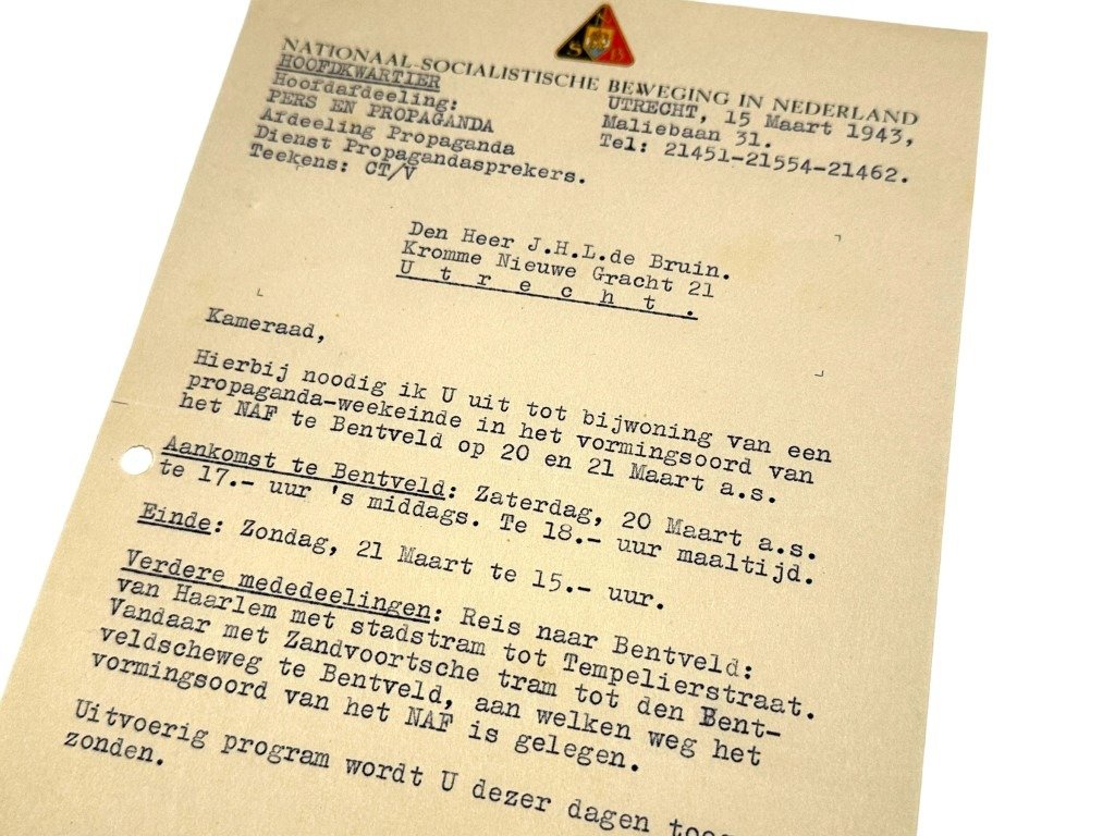 Original WWII Dutch NSB documents set regarding a NSB/NAF event in Bentveld — image 7