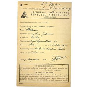 Original WWII Dutch NSB application form of a member from …