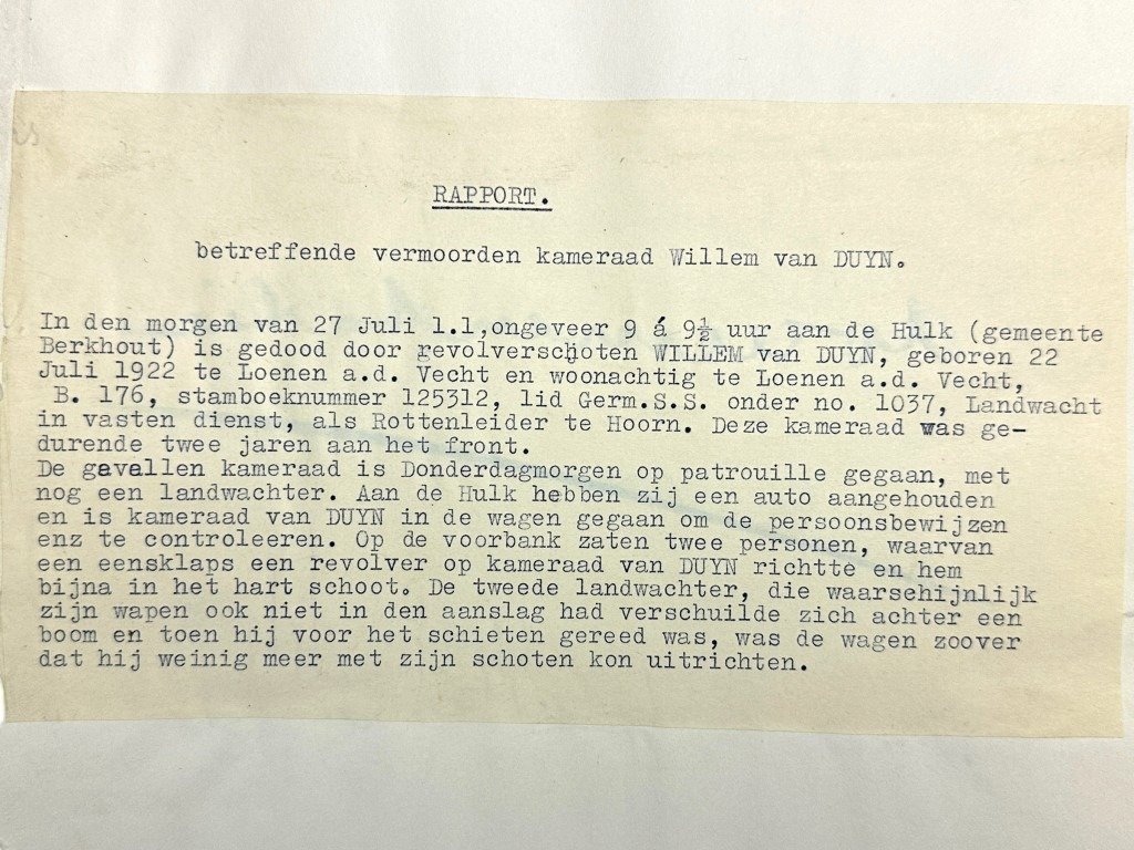 Original WWII Dutch NSB document regarding a resistance action in Loenen aan de Vecht / Hoorn — image 2