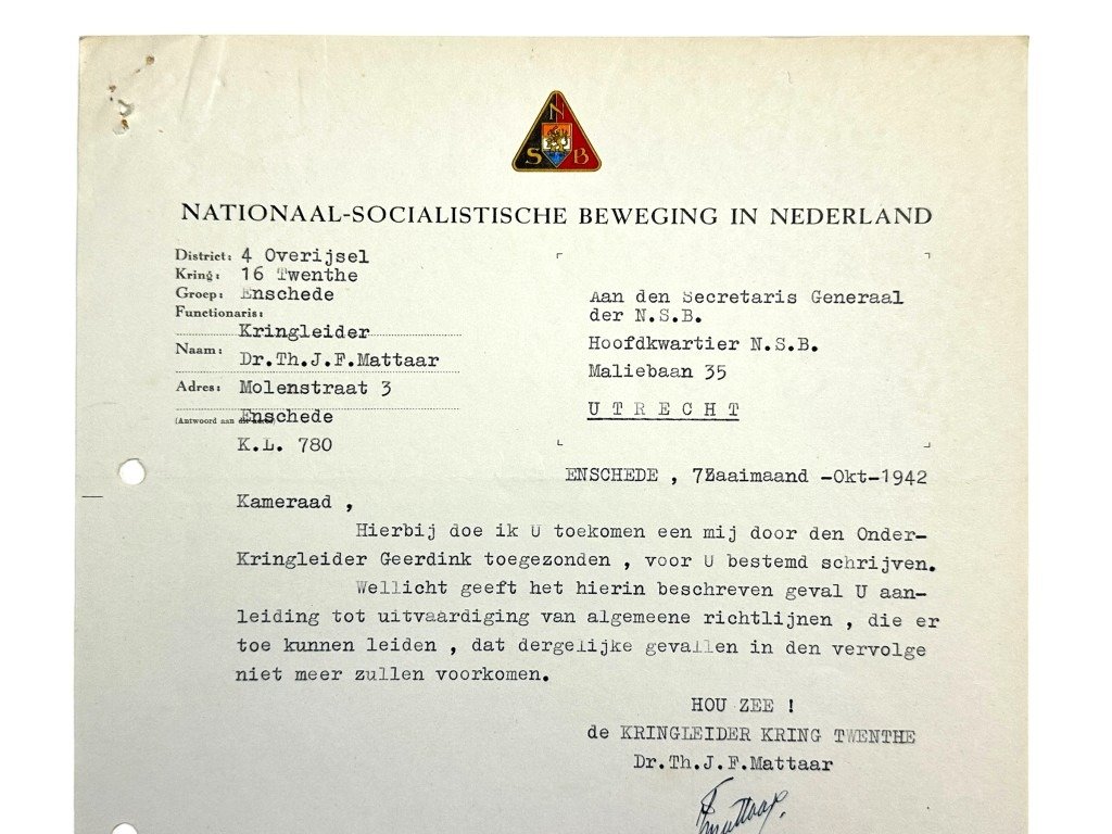 Original WWII Dutch NSB two documents from the Kringleider of Twente — image 14