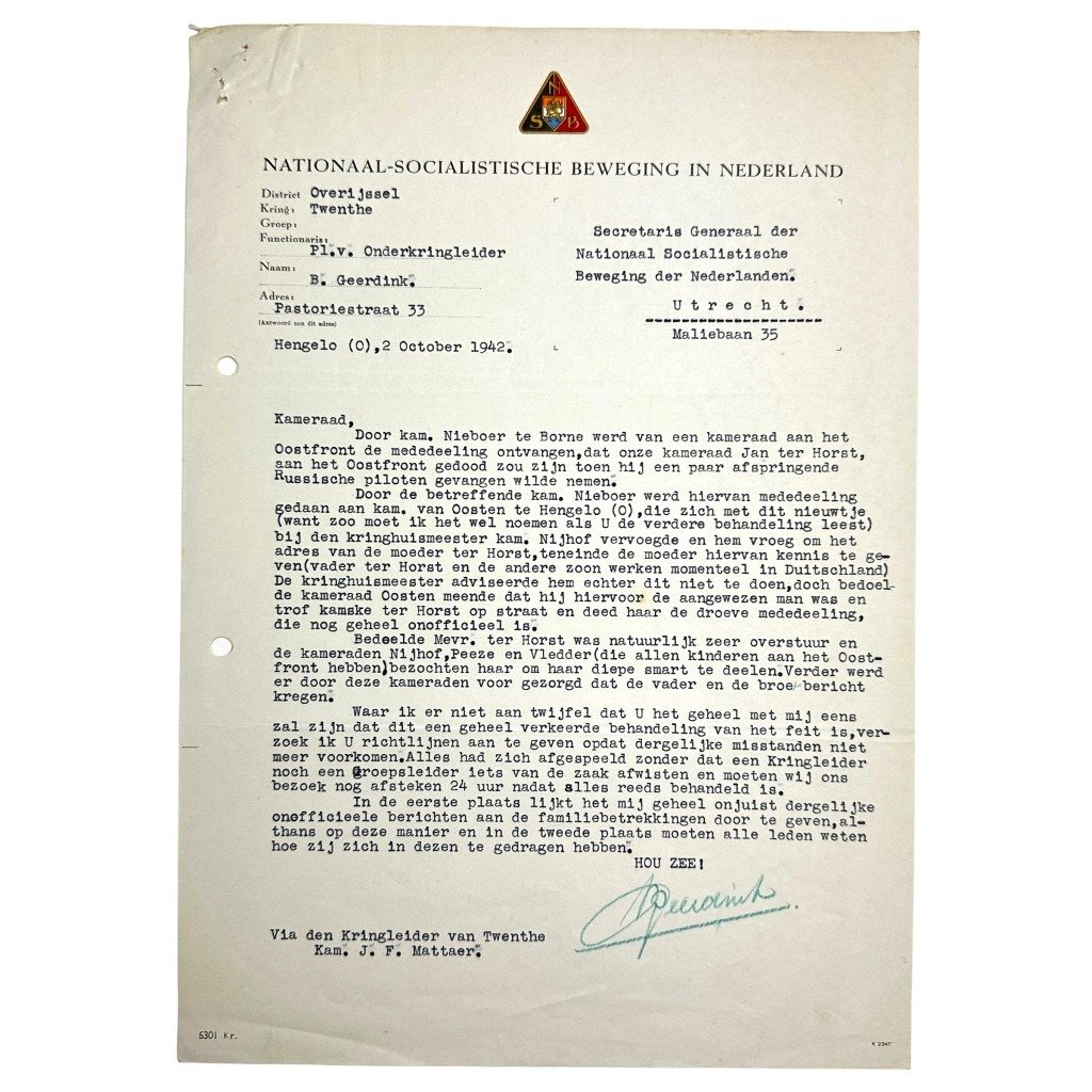 Original WWII Dutch NSB two documents from the Kringleider of Twente — image 2