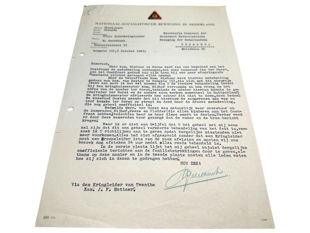 Original WWII Dutch NSB two documents from the Kringleider of Twente — image 3