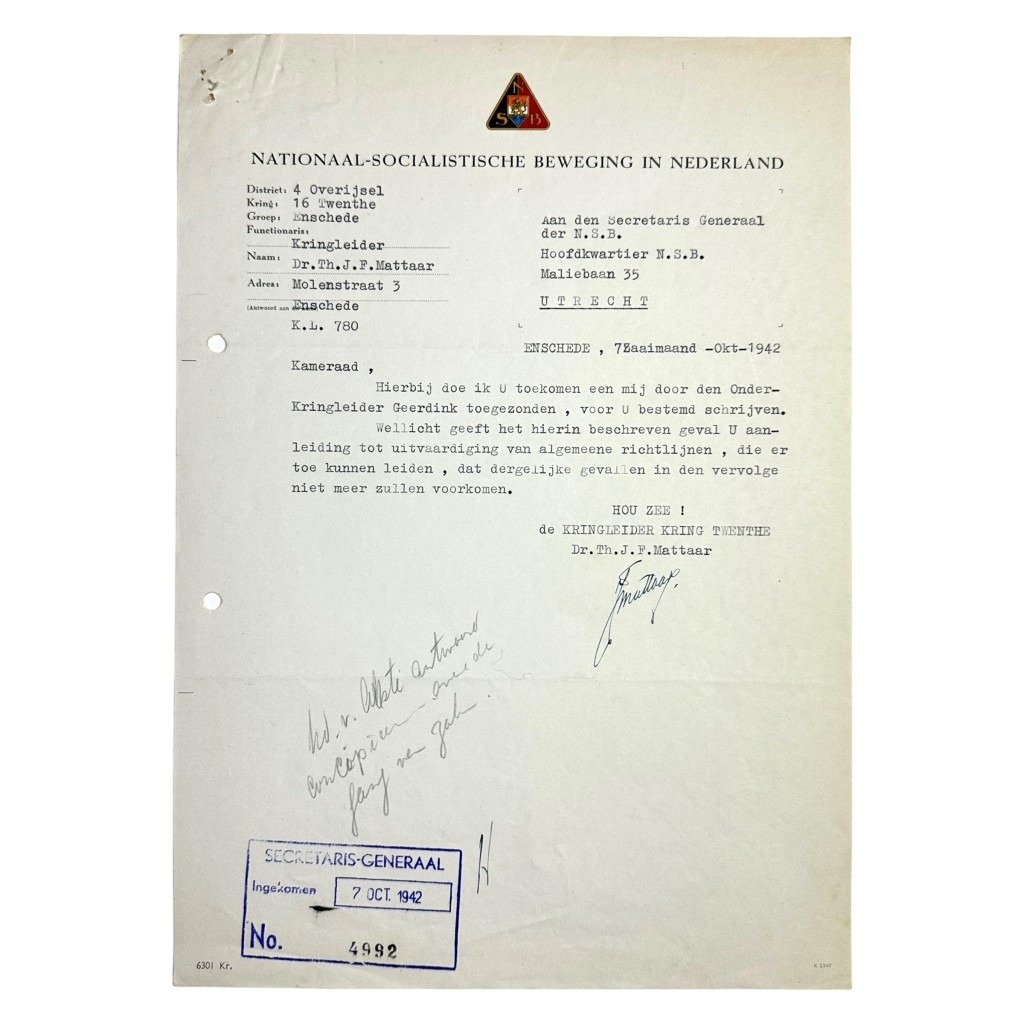 Original WWII Dutch NSB two documents from the Kringleider of Twente — image 9