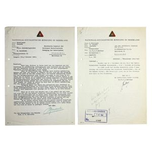 Original WWII Dutch NSB two documents from the Kringleider of …