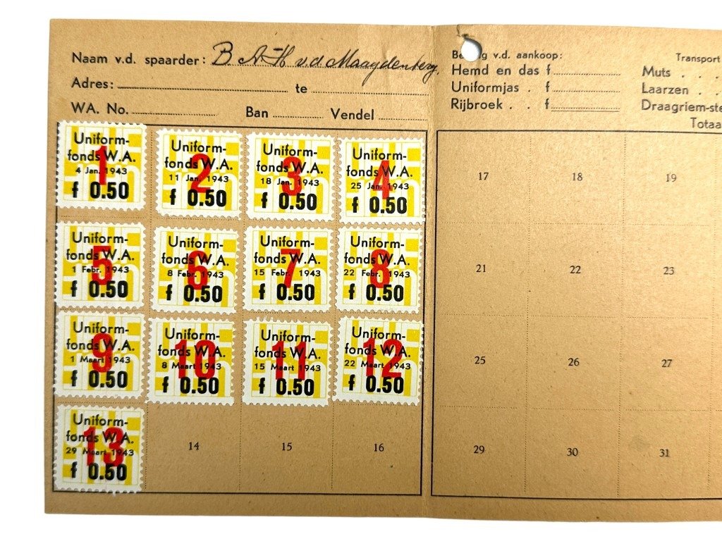 Original WWII Dutch NSB WA 'Spaarkaart Uniformfonds' — image 2