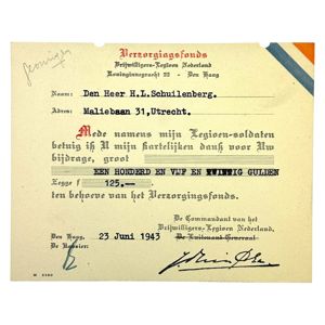 Original WWII Dutch Waffen-SS Vrijwilligers Legioen Nederland welfare fund card
