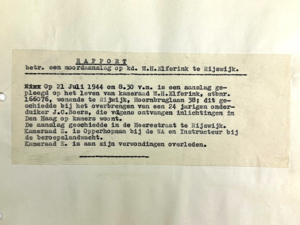 Original WWII Dutch NSB document regarding a resistance action in Rijswijk (Zuid-Holland) — image 2
