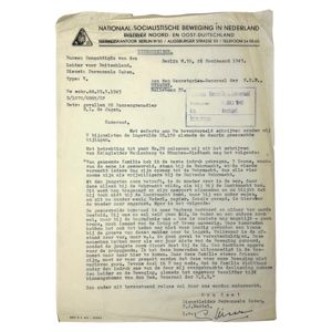 Original WWII NSB in Germany document regarding a KIA Dutch …