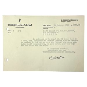 Original WWII Dutch Waffen-SS volunteer legion letter from the commander …