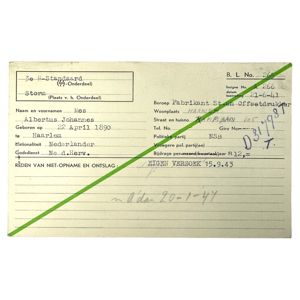Original WWII Nederlandsche SS member administration card Haarlem