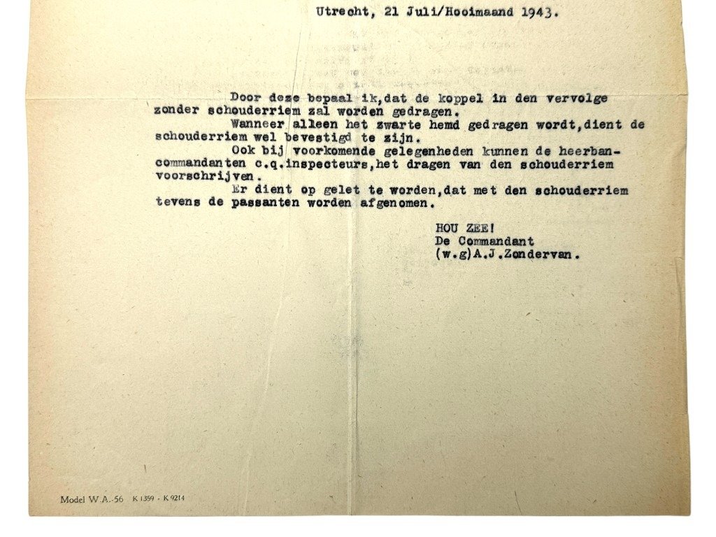 Original WWII Dutch NSB W.A. letter from Zondervan about wearing the NSB shoulder strap — image 4