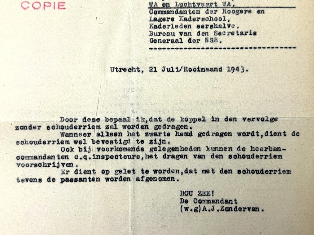 Original WWII Dutch NSB W.A. letter from Zondervan about wearing the NSB shoulder strap — image 5