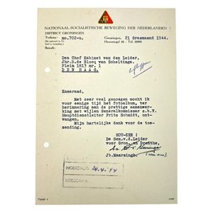 Original WWII Dutch NSB letter regarding the photo album Generalkommissar …