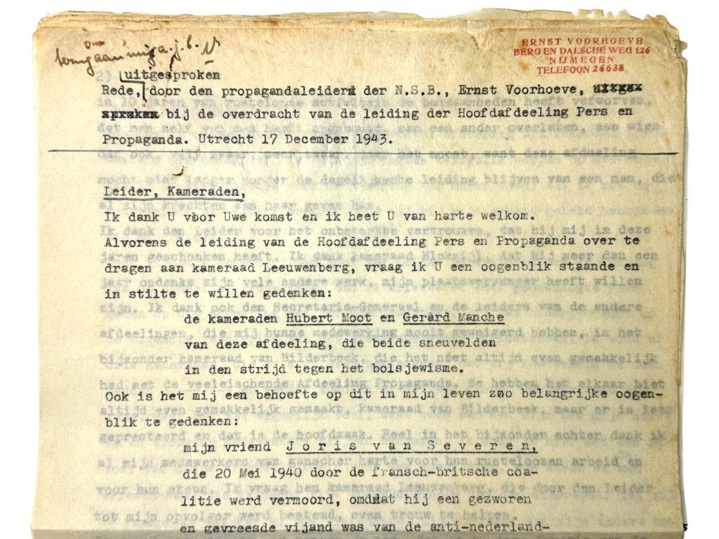 Original WWII Dutch NSB speech of Ernst Voerhoeve – Berg en Dal near Nijmegen — image 2