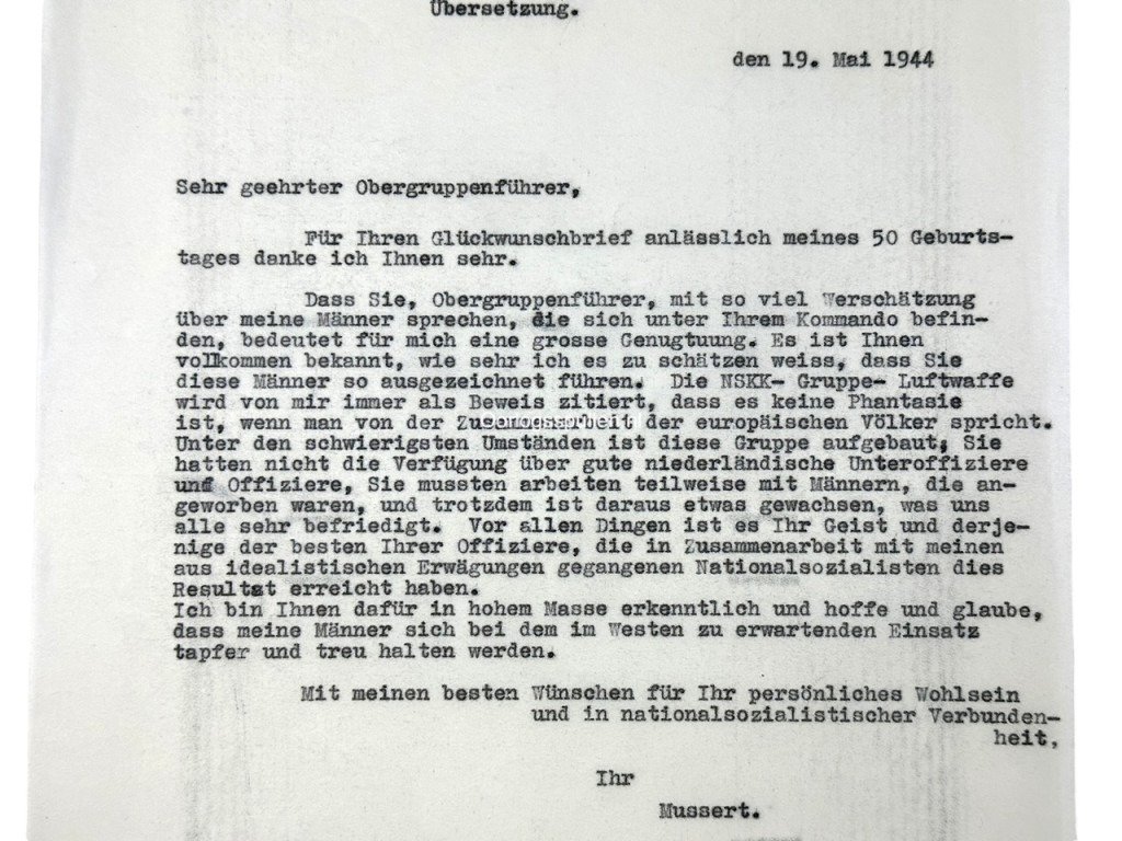 Original WWII Dutch NSB letters from Anton Mussert to SS-Obergruppenführer Von Bayer-Ehrenberg — image 8
