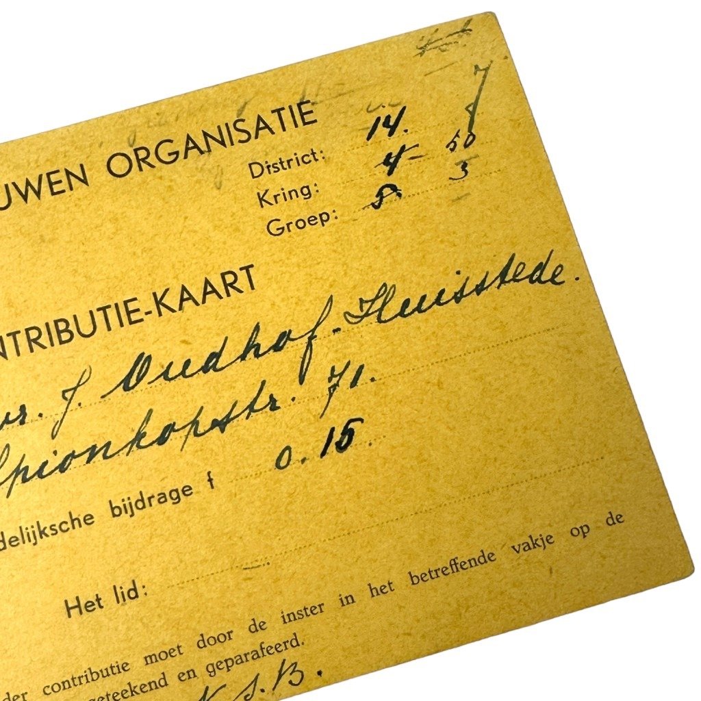 Original WWII Dutch NSVO contribution card of a woman from Haarlem — image 2