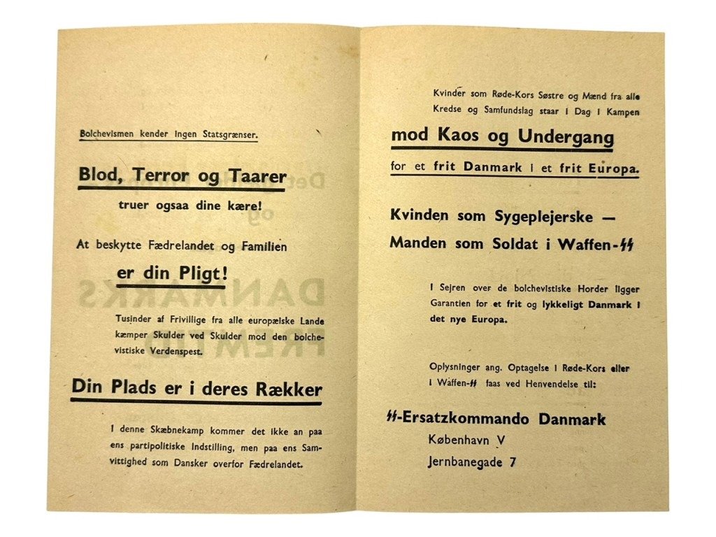 Original WWII Danish Waffen-SS 'Frikorps Danmark' recruitment leaflet — image 2