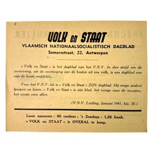 Original WWII Flemish VNV collaboration registration form for the newspaper …