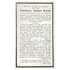 Original WWII Dutch death card Raamsdonksveer 1944