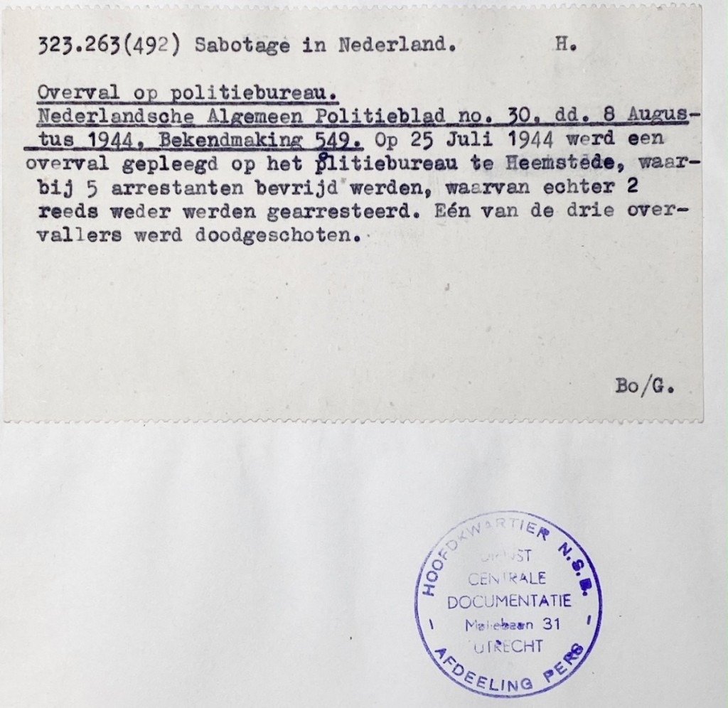 Original WWII Dutch NSB document regarding a resistance action in Heemstede (Noord-Holland) — image 2