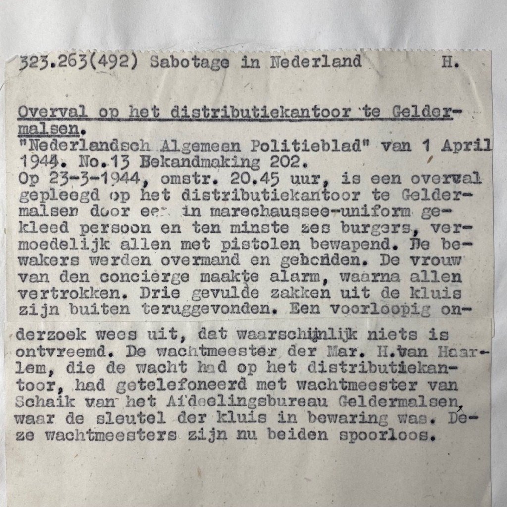 Original WWII Dutch NSB document regarding a resistance action in Geldermalsen (Gelderland) — image 2