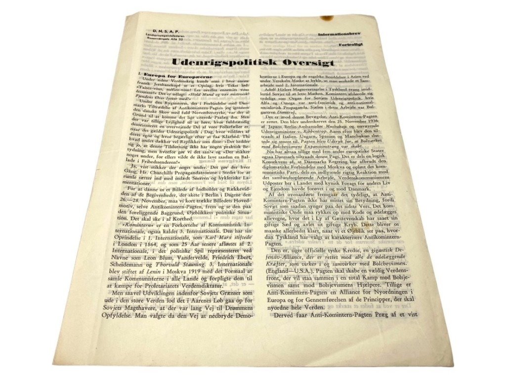 Original WWII Danish DNSAP confidential document — image 2