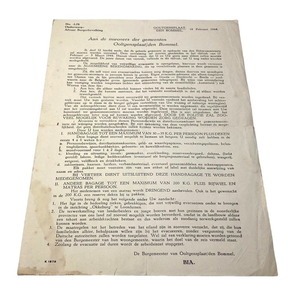 Original WWII Dutch evacuation document Ooltgensplaat/den Bommel — image 2