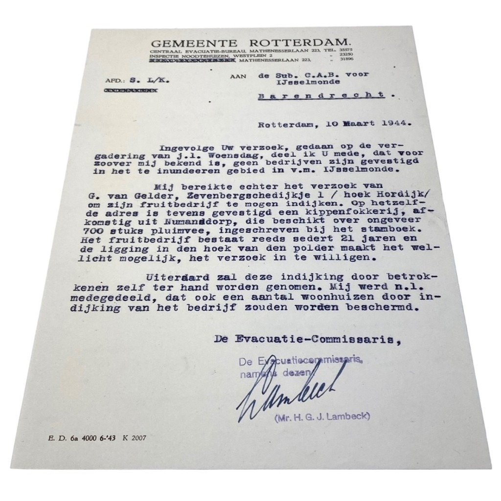 Original WWII Dutch document regarding evacuations from Numansdorp — image 2