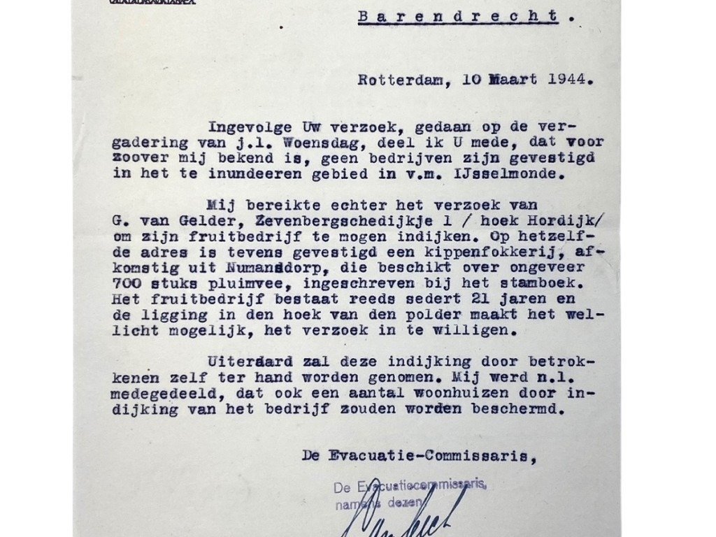 Original WWII Dutch document regarding evacuations from Numansdorp — image 3