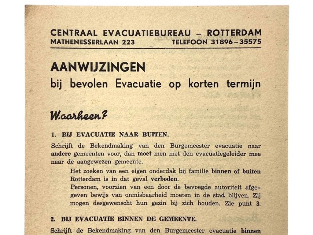 Original WWII Dutch flyer regarding evacuations in Rotterdam — image 2