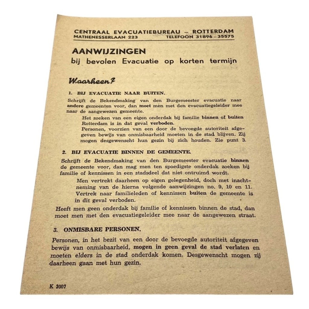 Original WWII Dutch flyer regarding evacuations in Rotterdam — image 3