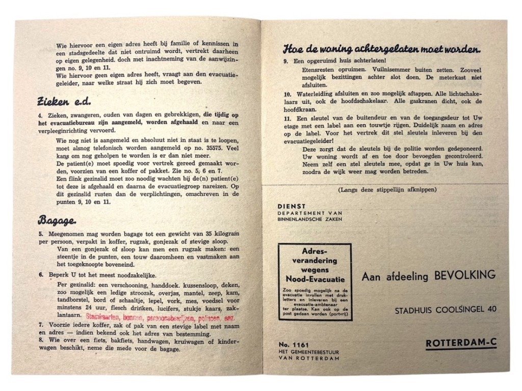Original WWII Dutch flyer regarding evacuations in Rotterdam — image 4