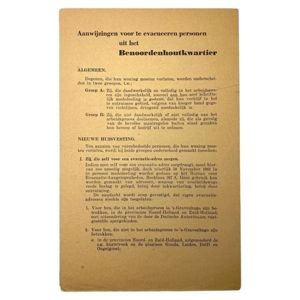 Original WWII Dutch flyer regarding the evacuations from the Benoordenhoutkwartier …