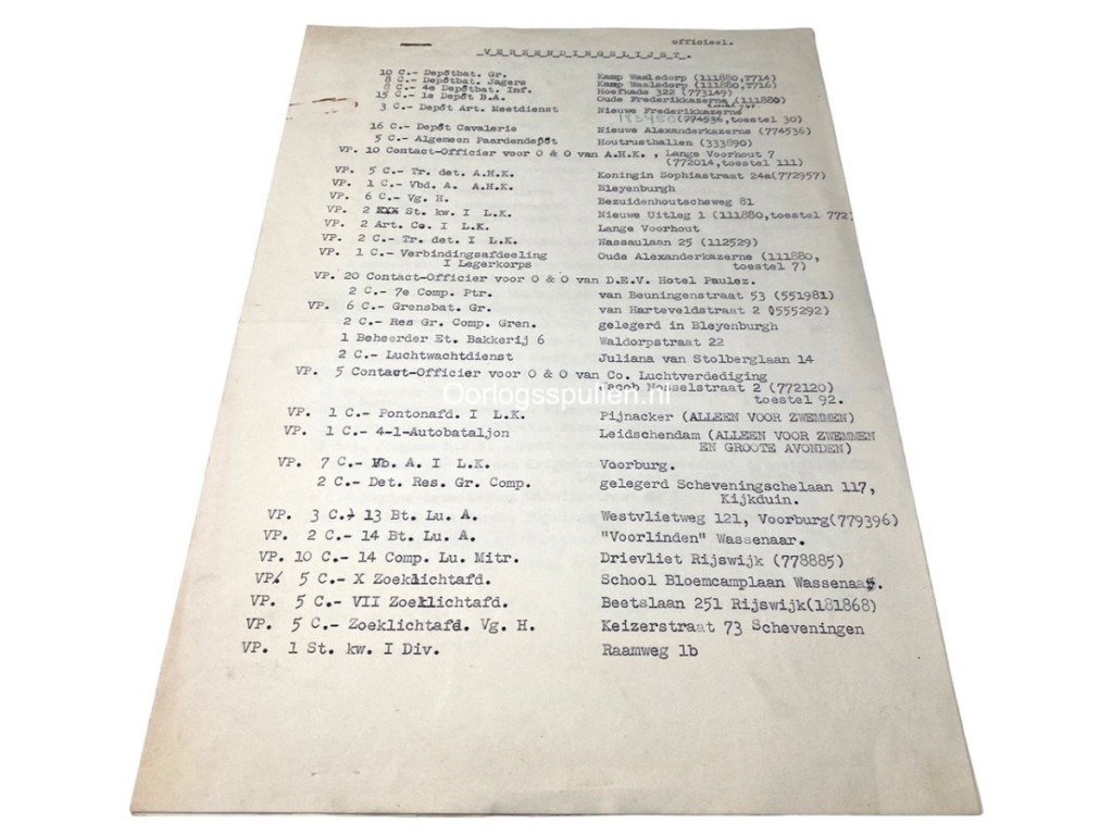 Original Pre 1940 Dutch army unit list of Den Haag — image 2
