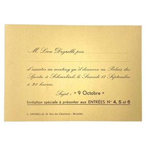 Original WWII Walloon REX Leon Degrelle invitation card for meeting …