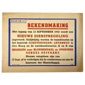 Original WWII Dutch announcement poster regarding to trams in Scheveningen …