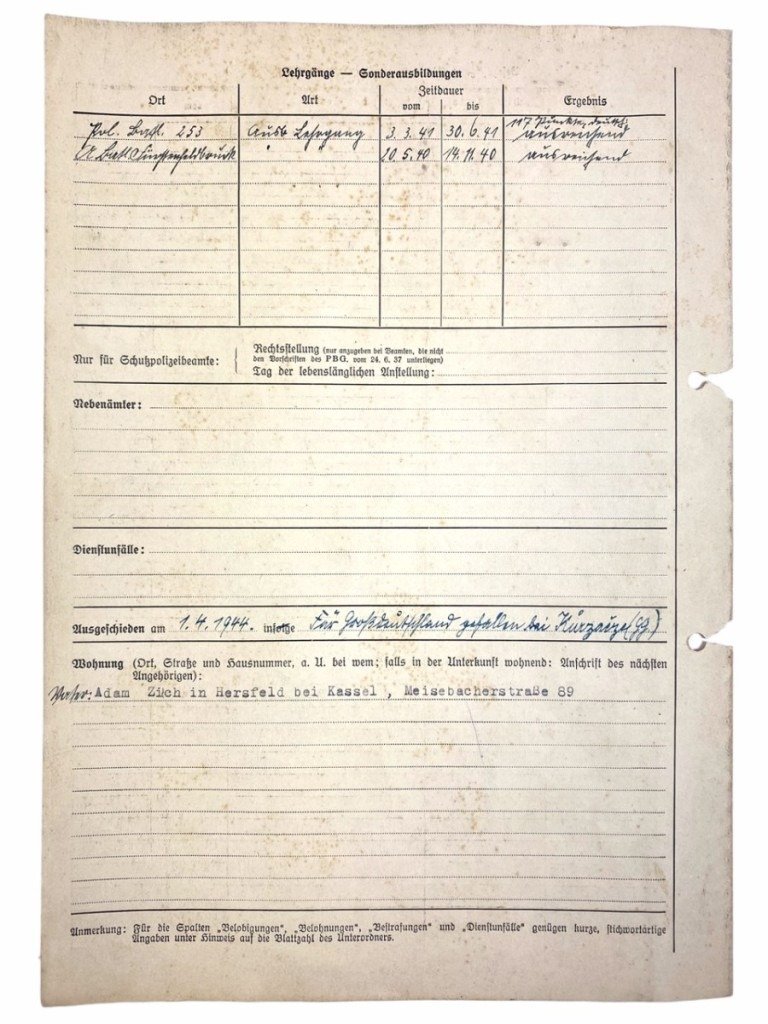 Original WWII German Polizei 'Personalbogen' SS Polizei-Regiment 17 — image 10