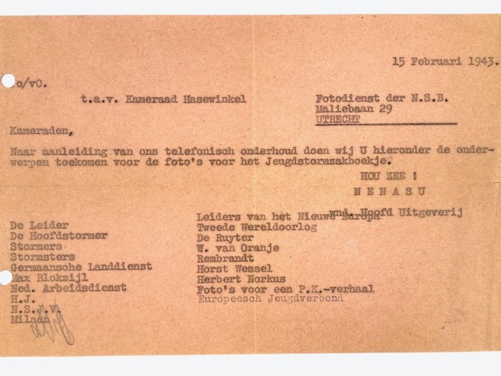Original WWII Dutch NSB letter regarding the Jeugdstorm zakboekje — image 2