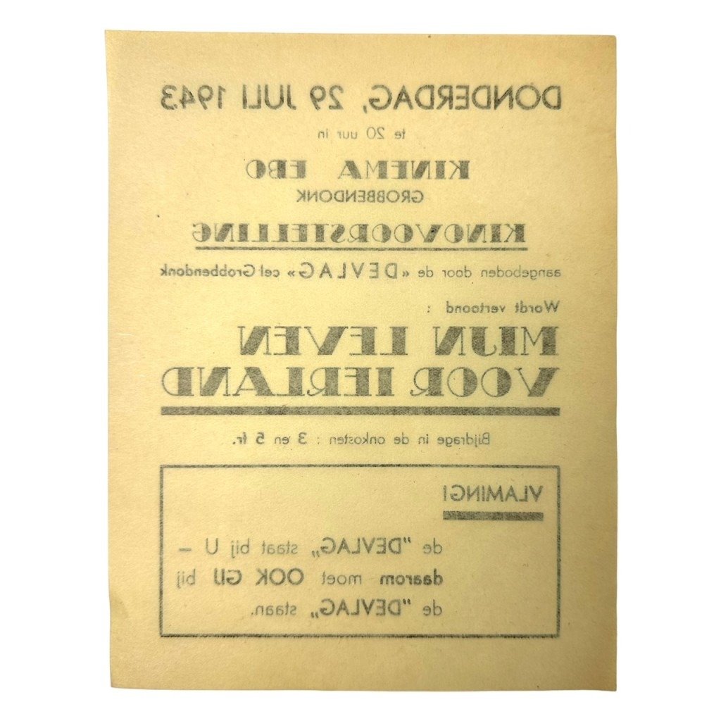 Original WWII Flemish DEVLAG collaboration flyer for a movie in Grobbendonk — image 2