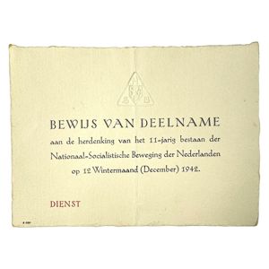 Original WWII Dutch NSB proof of participation of the 11 …
