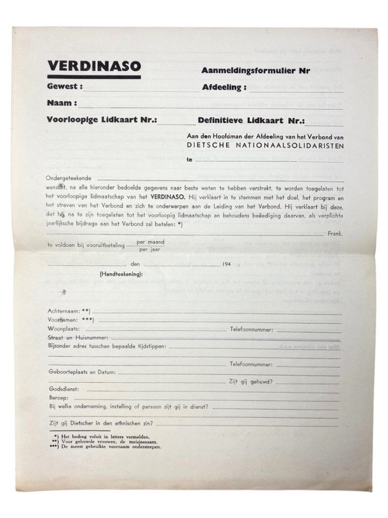 Original WWII Flemish 'Verdinaso' set of three registration forms — image 4