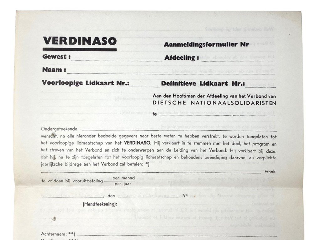 Original WWII Flemish 'Verdinaso' set of three registration forms — image 5