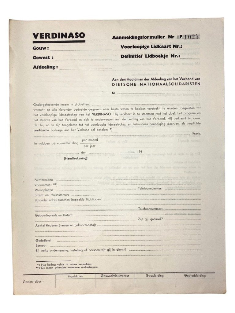 Original WWII Flemish 'Verdinaso' set of three registration forms — image 6