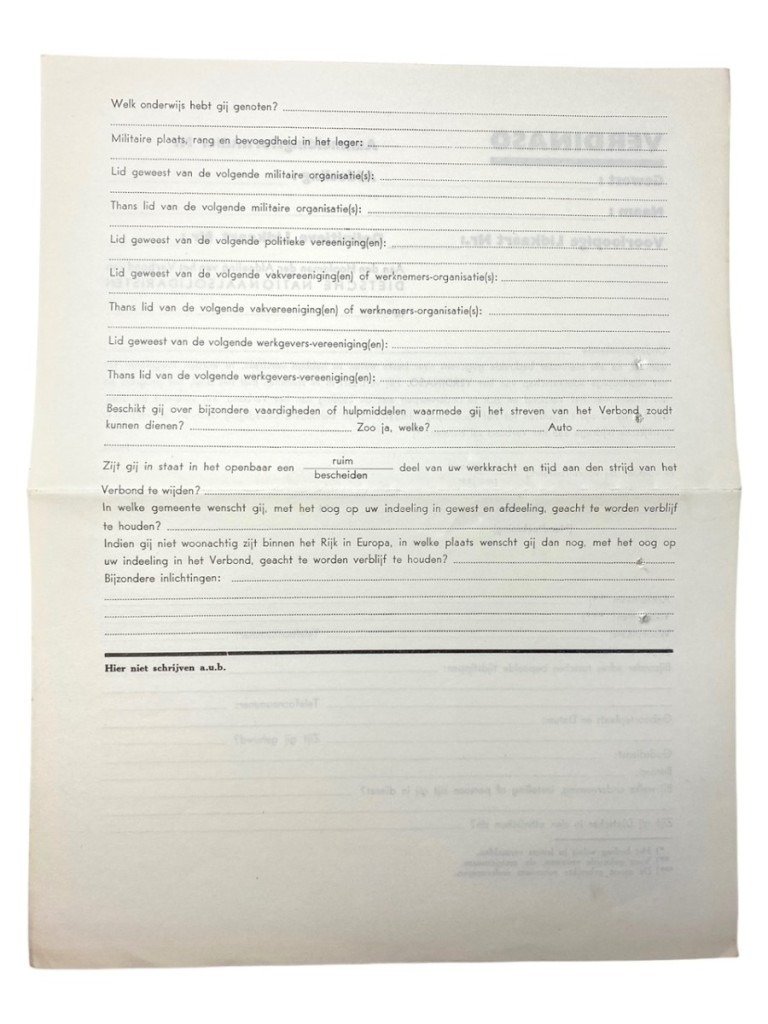 Original WWII Flemish 'Verdinaso' set of three registration forms — image 8
