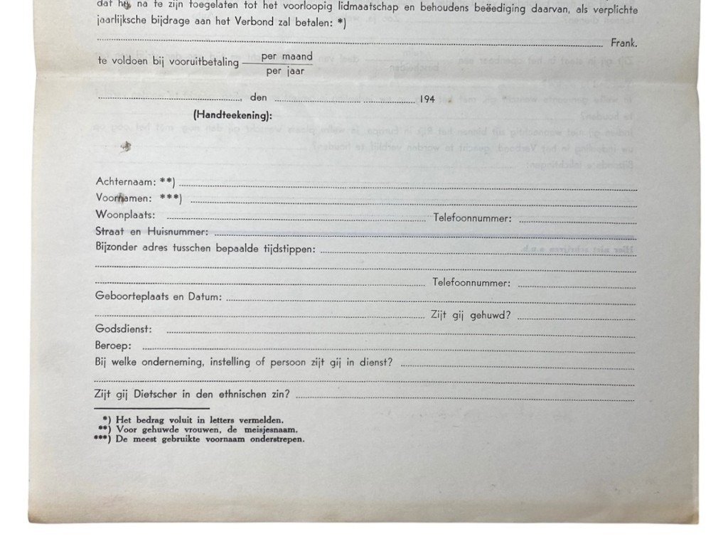 Original WWII Flemish 'Verdinaso' set of three registration forms — image 9