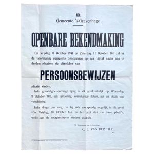 Original WWII Dutch announcement poster regarding 'Persoonsbewijzen'