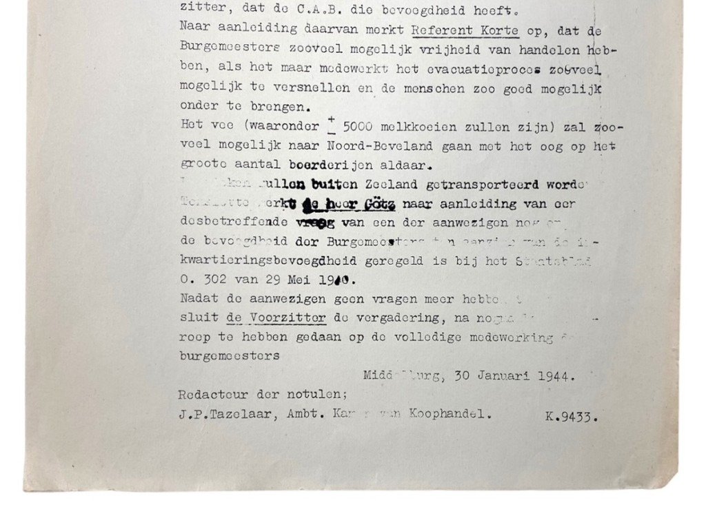 Original WWII Dutch documents about the meeting regarding the evacuation of Walcheren and part of Zuid-Beveland — image 8